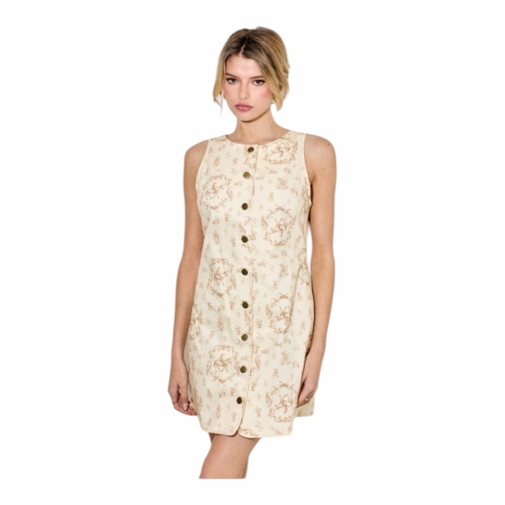 Women’s Horse Print Mini Dress Western Floral‎ Cream Sleeveless Dress The Wild J